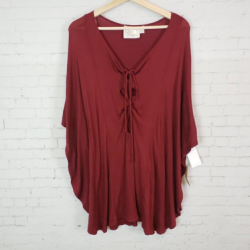 Green Dragon Swim Cover Up Red Maroon S Oversized Tunic - Picture 2 of 10